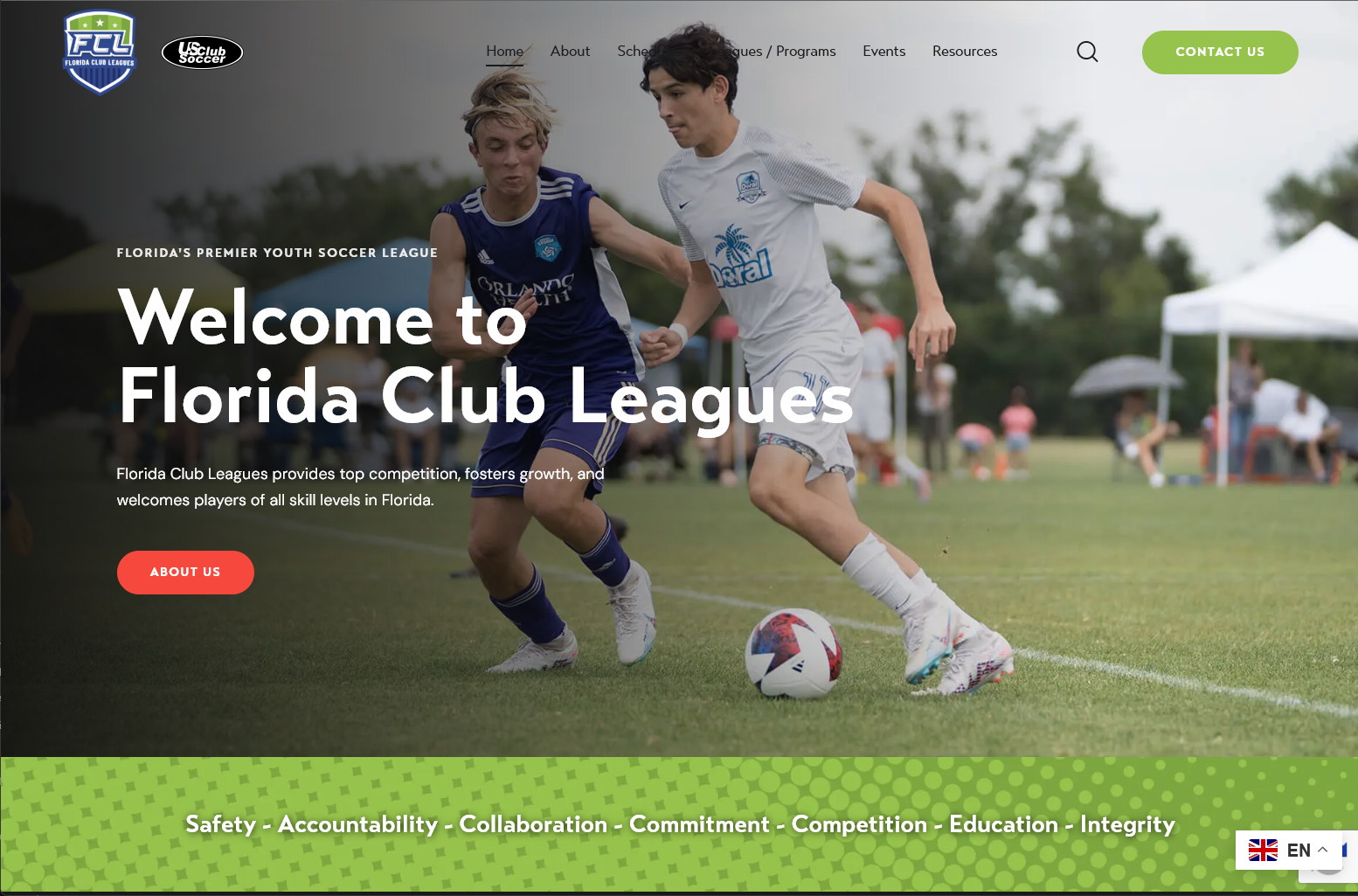 Florida Club Leagues website screenshot